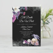 Elegante Schwarz Lila Gothic Bläserskulptur Hochze Einladung (Stehend Vorderseite)