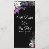 Elegante Schwarz Lila Gothic Bläserskulptur Hochze Menükarte (Rückseite)