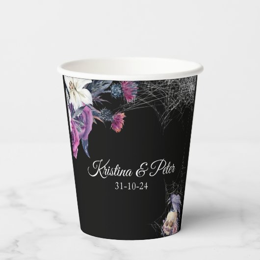 Elegante Schwarz Lila Gothic Bläserskulptur Hochze Pappbecher (Rückseite)