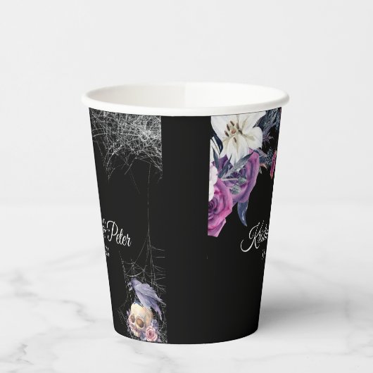 Elegante Schwarz Lila Gothic Bläserskulptur Hochze Pappbecher (Links)