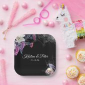 Elegante Schwarz Lila Gothic Bläserskulptur Hochze Pappteller (Party)