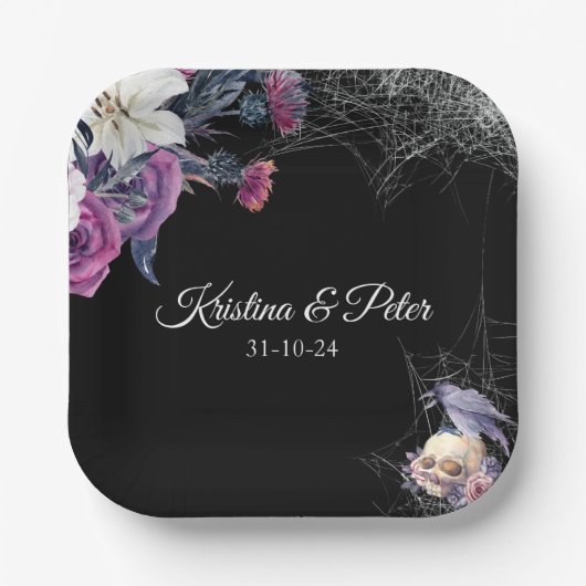 Elegante Schwarz Lila Gothic Bläserskulptur Hochze Pappteller (Vorderseite)