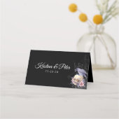 Elegante Schwarz Lila Gothic Bläserskulptur Hochze Platzkarte (Rückseite)