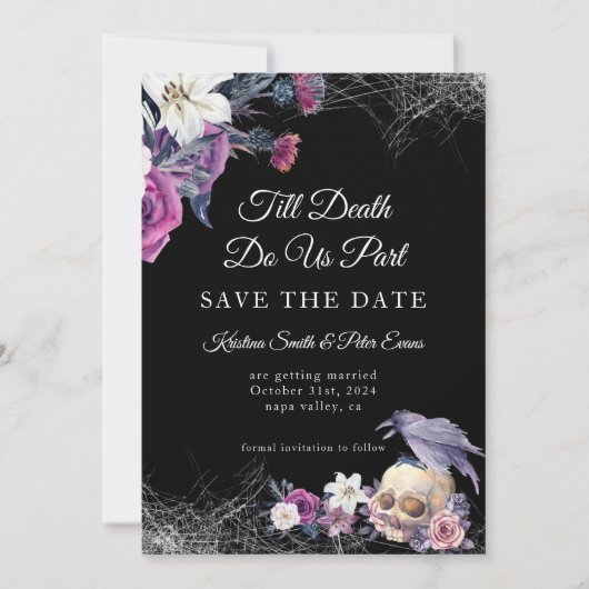 Elegante Schwarz Lila Gothic Bläserskulptur Hochze Save The Date (Vorderseite)