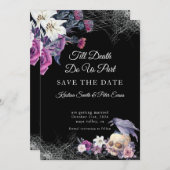 Elegante Schwarz Lila Gothic Bläserskulptur Hochze Save The Date (Vorne/Hinten)