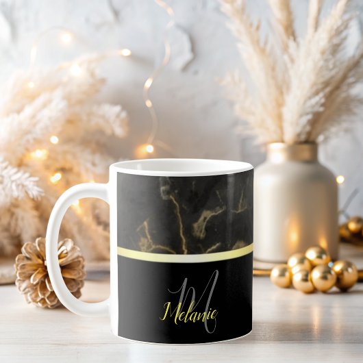 elegante Schwarz-Marmor-Gold-Monogramm-Kaffee-Tass Kaffeetasse