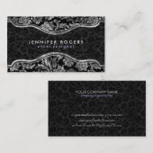 Elegante Schwarz/Metallisches Silber Vintage Damas Visitenkarte (Vorne/Hinten)