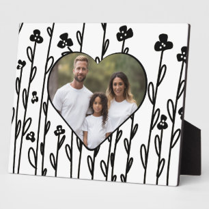 Elegante schwarz-minimalistische Doodle-Blüte Fotoplatte