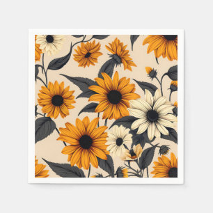 Elegante Schwarz-Mit Augen Susans auf Braun Serviette