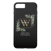 Elegante Schwarz Monogram Greenery Personalisiert Case-Mate iPhone Hülle (Rückseite)