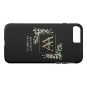 Elegante Schwarz Monogram Greenery Personalisiert Case-Mate iPhone Hülle (Rückseite (Horizontal))
