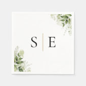 Elegante Schwarz Monogram Greenery Serviette (Vorderseite)