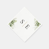 Elegante Schwarz Monogram Greenery Serviette (Ecke)