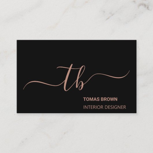 Elegante Schwarz-Monogramm-Initialen mit minimaler Visitenkarte (Vorderseite)