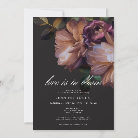 Elegante Schwarz-Moody-Liebe in Blütendusche Einladung (Vorderseite)