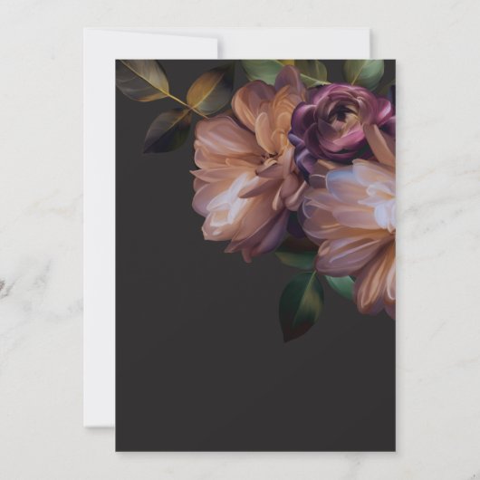 Elegante Schwarz-Moody-Liebe in Blütendusche Einladung (Rückseite)