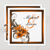 Elegante Schwarz-Orange-Asiatische Lily-Hochzeit Einladung (Vorne/Hinten)