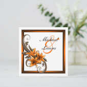 Elegante Schwarz-Orange-Asiatische Lily-Hochzeit Einladung (Stehend Vorderseite)