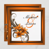 Elegante Schwarz-Orange-Asiatische Lily-Hochzeit Einladung (Vorne/Hinten)