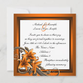 Elegante Schwarz-Orange-Asiatische Lily-Hochzeit Einladung (Rückseite)