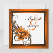 Elegante Schwarz-Orange-Asiatische Lily-Hochzeit Einladung (Vorderseite)
