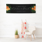 Elegante Schwarz-Peach-Rose Hochzeit Banner (Insitu)
