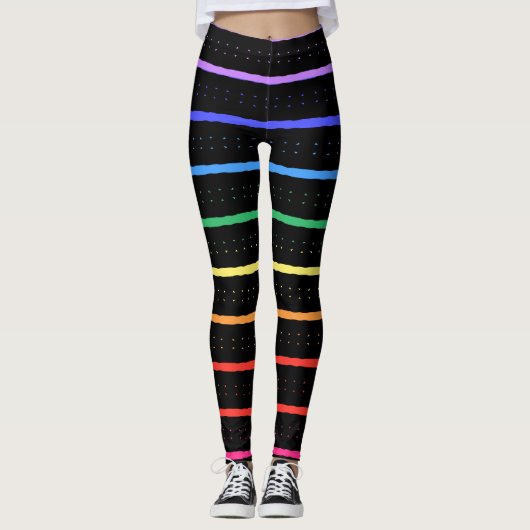 Elegante Schwarz-Rainbow-Farben Leggings (Vorderseite)