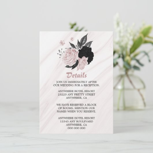 Elegante, schwarz-rosa Blume Begleitkarte (Stehend Vorderseite)