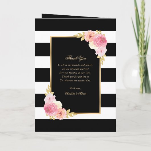 Elegante Schwarz-Rosa-Blütenhochzeit Programm (Rückseite)