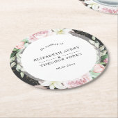 Elegante Schwarz-Rosa-Blütenhochzeit Runder Pappuntersetzer (Angewinkelt)