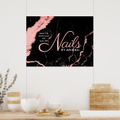 Elegante schwarz-rosa Marmornägel mit "Name" Poster (Küche)
