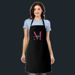Elegante Schwarz-Rosa-Monogramm Girly Feminine-Scr Schürze<br><div class="desc">Simple Black Magenta Hot Pink Monogram Eleganine Script-Schürze</div>