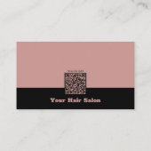 Elegante schwarz-rosa QR Code Haarstylistin Visitenkarte (Rückseite)