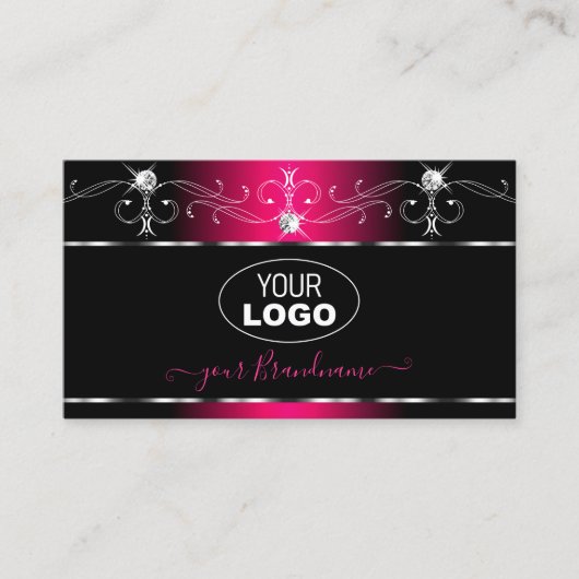 Elegante Schwarz-Rosa-Verzierte Sparkle-Juwelen mi Visitenkarte (Vorderseite)