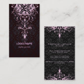 Elegante Schwarz/Rosa Vintage BlumenDamasken Visitenkarte (Vorne/Hinten)
