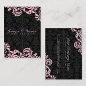Elegante Schwarz/Rosa Vintage BlumenDamaskus 2 Visitenkarte (Vorne/Hinten)