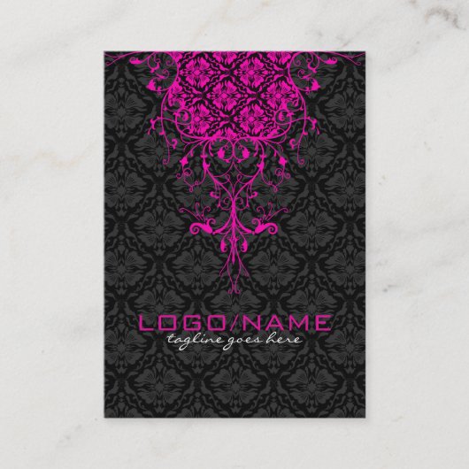 Elegante Schwarz/Rosa Vintage Blütendamasken Visitenkarte (Vorderseite)