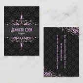 Elegante Schwarz/Rosa Vintage Blütendamasken Visitenkarte (Vorne/Hinten)