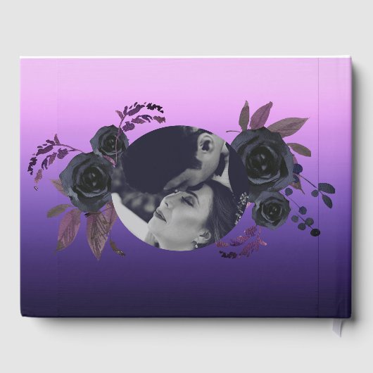Elegante Schwarz Rose Purple Foto Hochzeit Gästebuch (Rückseite)