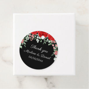 Elegante Schwarz-Rot-Blütenhochzeit Geschenkanhänger