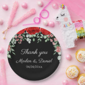 Elegante Schwarz-Rot-Blütenhochzeit Pappteller (Party)