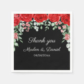 Elegante Schwarz-Rot-Blütenhochzeit Serviette (Vorderseite)