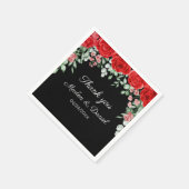 Elegante Schwarz-Rot-Blütenhochzeit Serviette (Ecke)