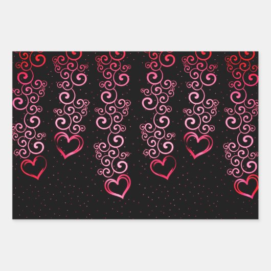 Elegante Schwarz-Rot-Herzen-Sammlung Geschenkpapier Set (Vorderseite 3)
