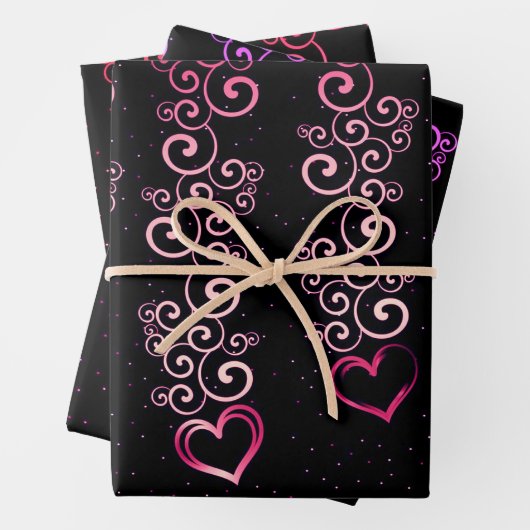 Elegante Schwarz-Rot-Herzen-Sammlung Geschenkpapier Set (Beispiel)