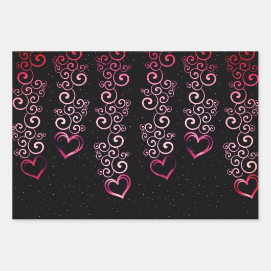 Elegante Schwarz-Rot-Herzen-Sammlung Geschenkpapier Set (Vorderseite)