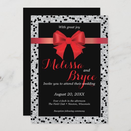 Elegante Schwarz-Rot-Hochzeit Einladung (Vorne/Hinten)