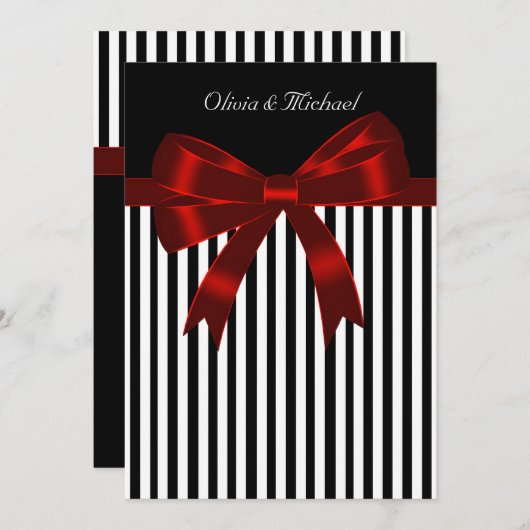 Elegante Schwarz-Rot-Streifen-Hochzeit Einladung (Vorne/Hinten)
