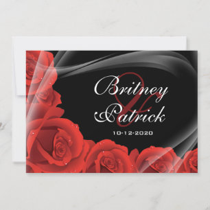 Elegante Schwarz-Rote Rose Hochzeit Einladungen