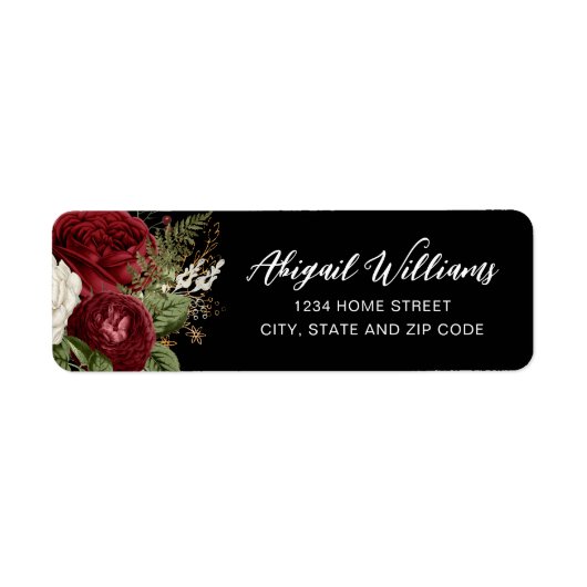 Elegante Schwarz-Rote Rose-Rücksendeadresse (Vorne)